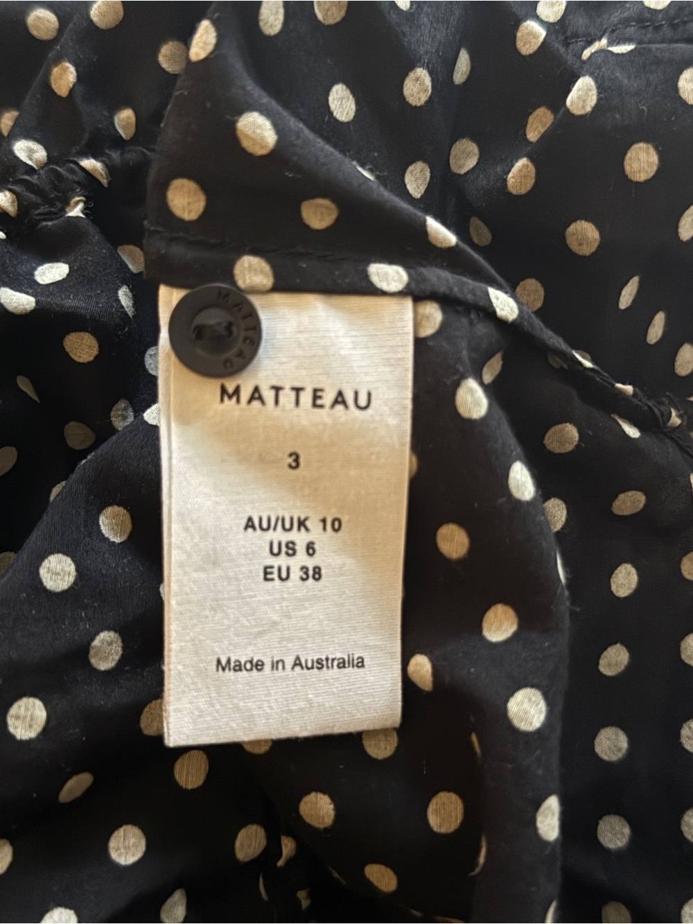 Matteau Black Organic Cotton and Silk Button-Up Polka Dot Blouse Size U.S. 6 - Picture 5 of 6
